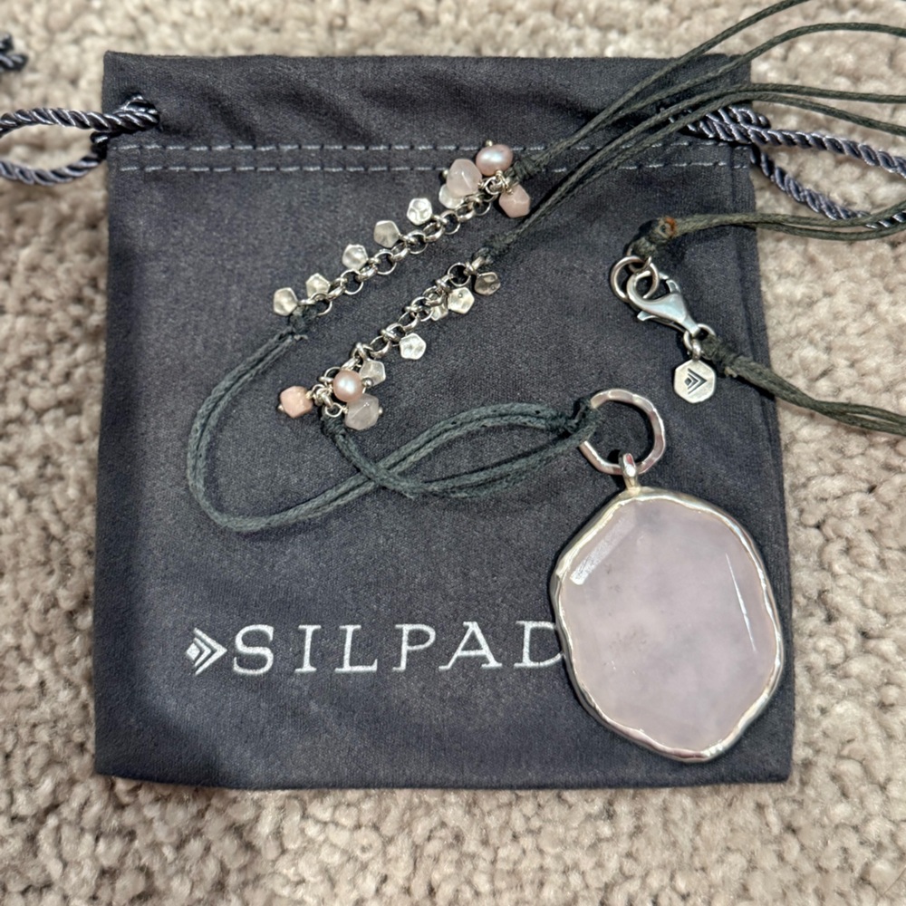 Silpada Rose Pink Soapstone and Sterling Silver Necklace